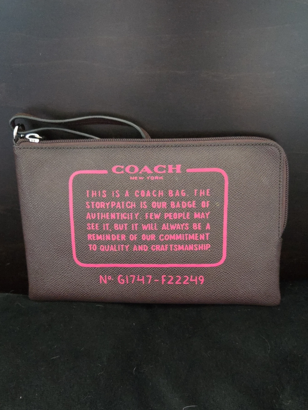 Coach Oxblood Leather Neon Pink Storypatch Zip Wristlet Pouch